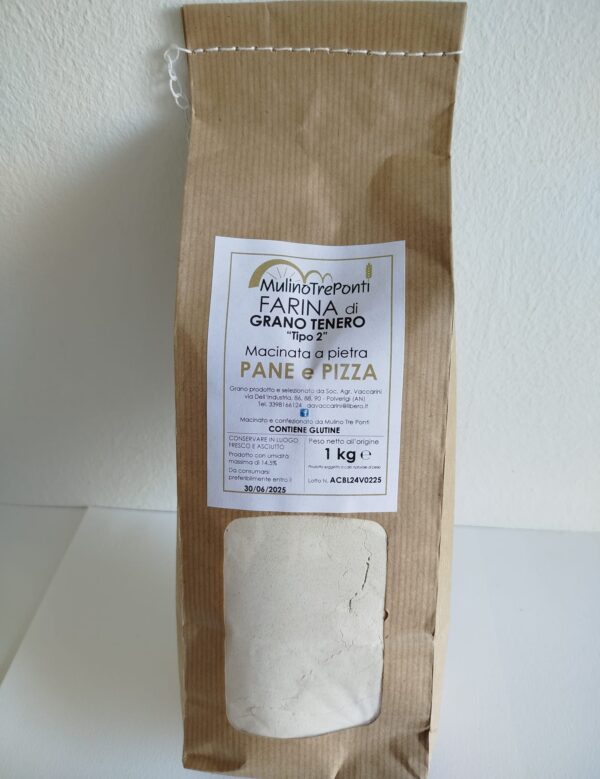 Farina di grano tenero "Tipo 2" per Pane e Pizza - Mulino Tre Ponti (1000 grammi)
