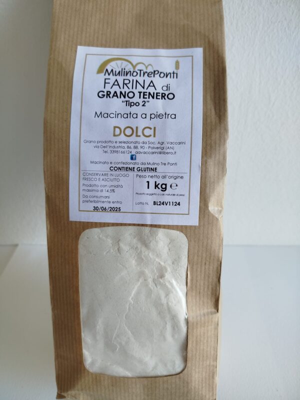Farina di grano tenero "Tipo 2" per Dolci - Mulino Tre Ponti (1000 grammi)